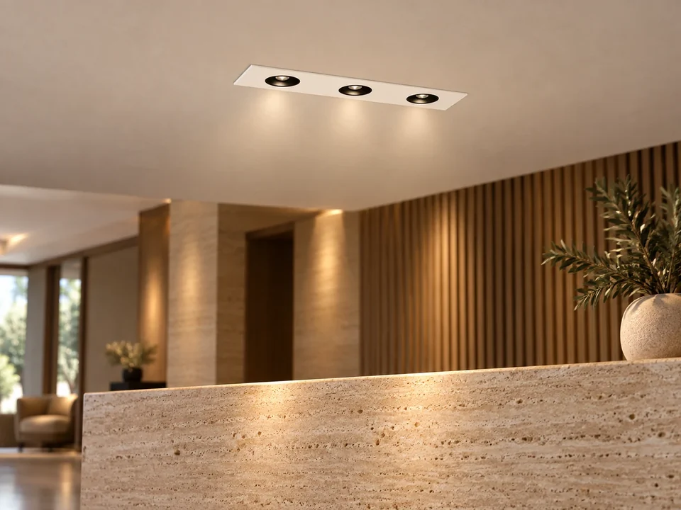 Illustrative installation scene for the Atom 3 Recessed Downlight product series