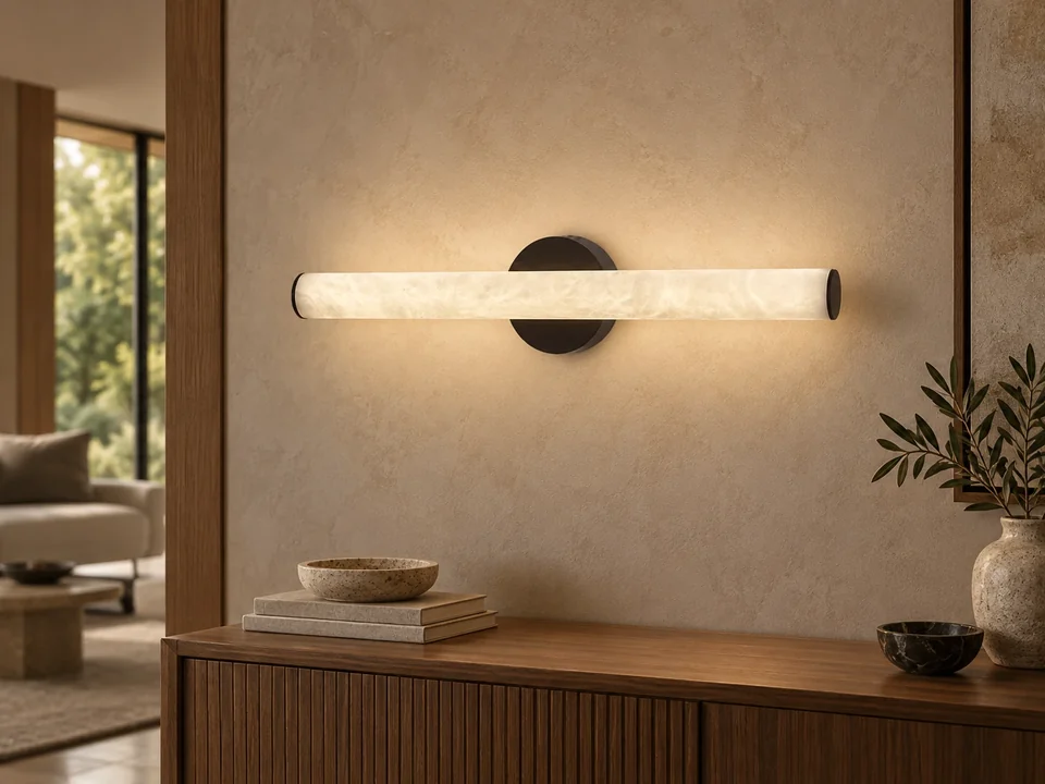 Illustrative space scene for the Alabaster-Stone Spindle Wall Light 690 product series