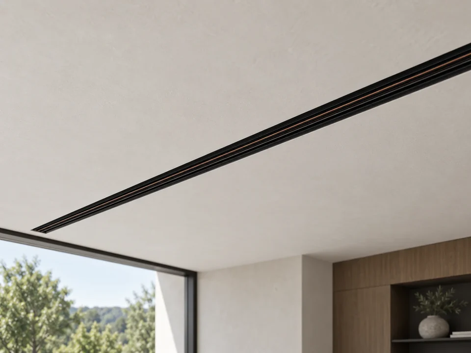Illustrative installation scene for the Mini T Trimless Track 48V 1M Black - max 200W/m product series