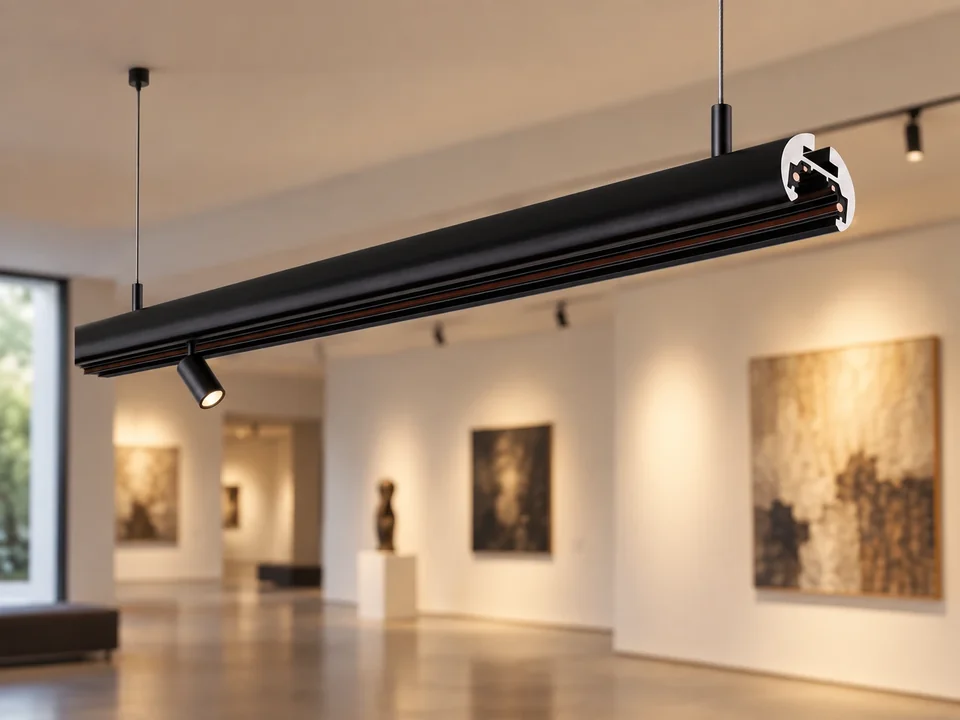 Illustrative installation scene for the Mini O Suspended Oval Track 48V 1M Black - max 200W/m product series