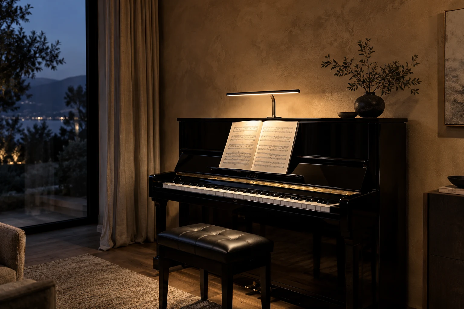 Concept visualisation: At the piano: light the score