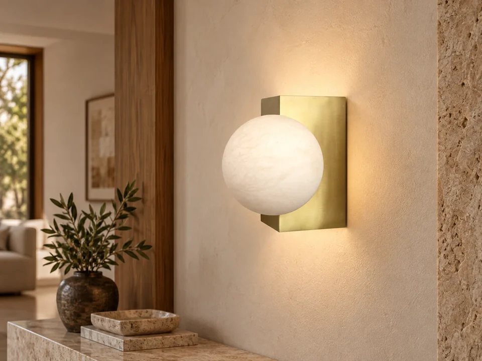 Illustrative space scene for the Alabaster-Stone Orbi Sphere Wall Light product series
