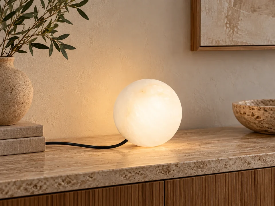 Illustrative space scene for the Alabaster-Stone Orbi Sphere Table Lamp 120 product series