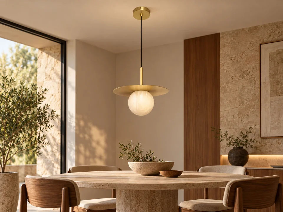 Illustrative space scene for the Alabaster-Stone Orbi Disc Pendant — 300 product series