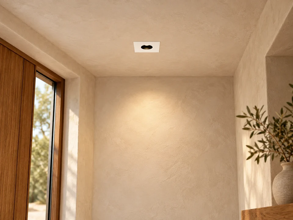 Illustrative installation scene for the Atom 1 Square Recessed Downlight product series