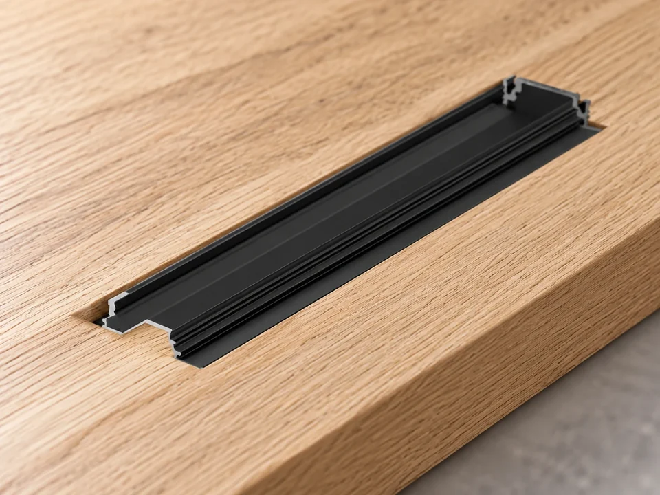Illustrative installation scene for the TALEA LED Extrusion Profile Groove U Shape - 2 Metre - No Diffuser - Black product series