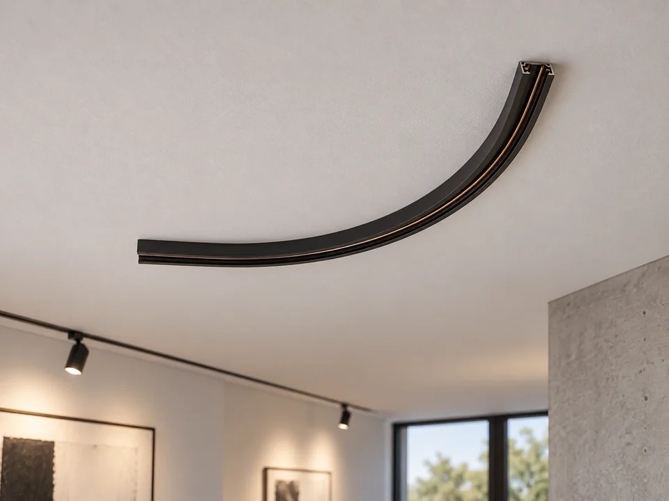 Illustrative installation scene for the Mini S Curved Track Segment 400mm Radius 90 Degree, 48V Black product series