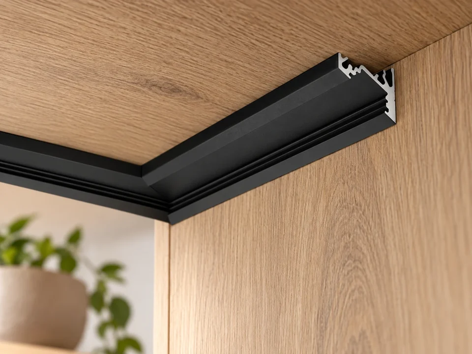 Illustrative installation scene for the ANGULA LED Extrusion Profile Corner Shape - 2 Metre - No Diffuser - Black product series