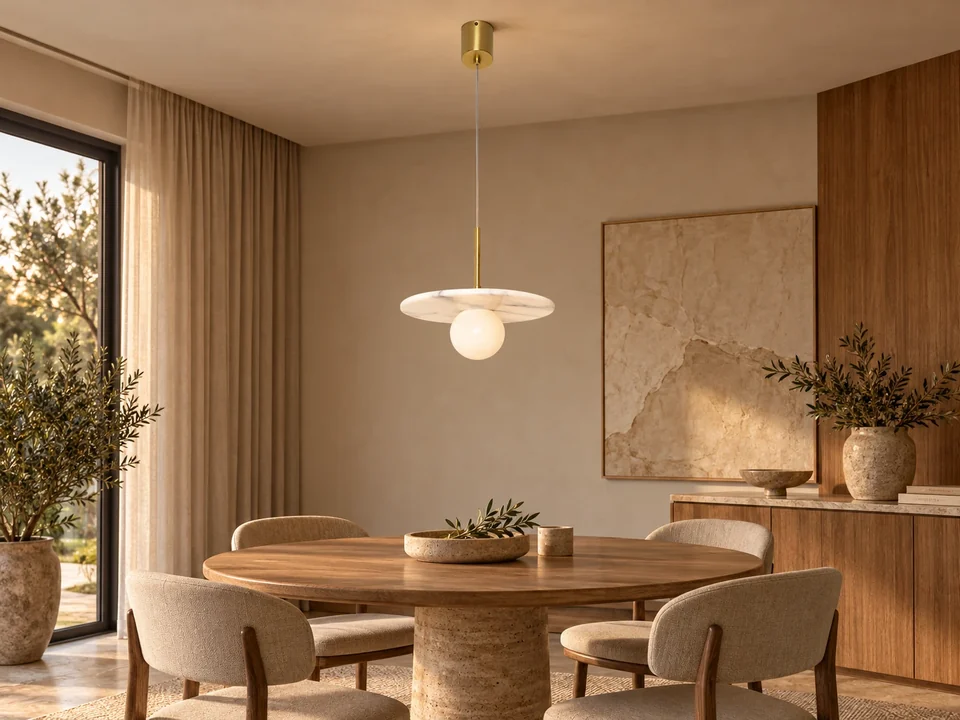Illustrative space scene for the Alabaster-Stone Orbi Disc Pendant — 230 product series