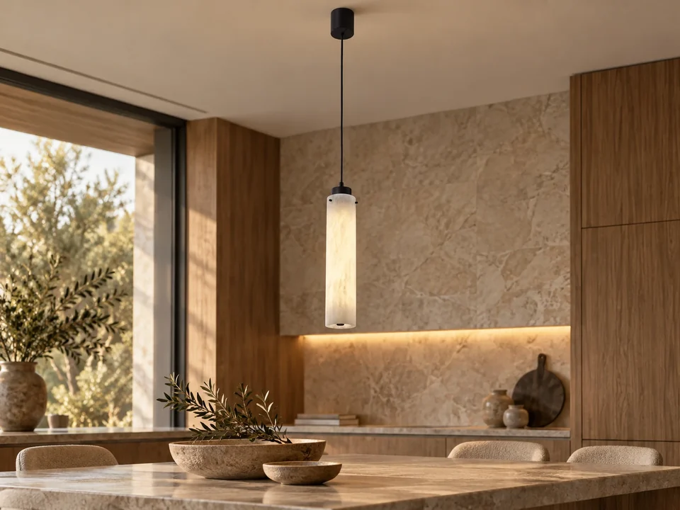 Illustrative space scene for the Alabaster-Stone Vertical Spindle Pendant 400 product series