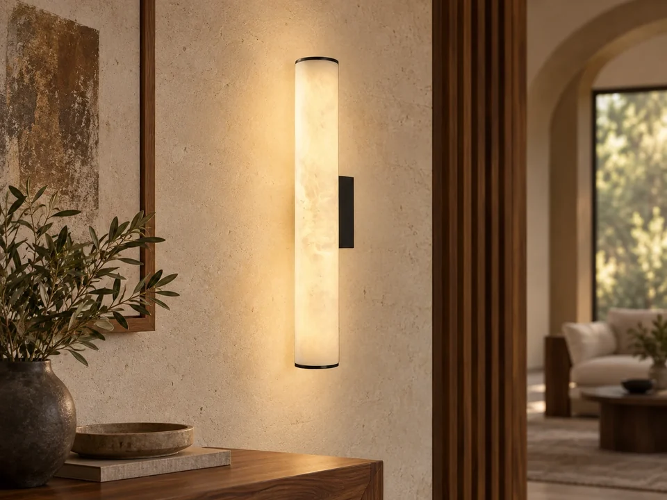 Illustrative space scene for the Alabaster-Stone Spindle Wall Light 520 product series